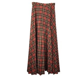 Vtg Rhodes California Pleated Maxi Skirt Women's Tartan Plaid 70s XS/S